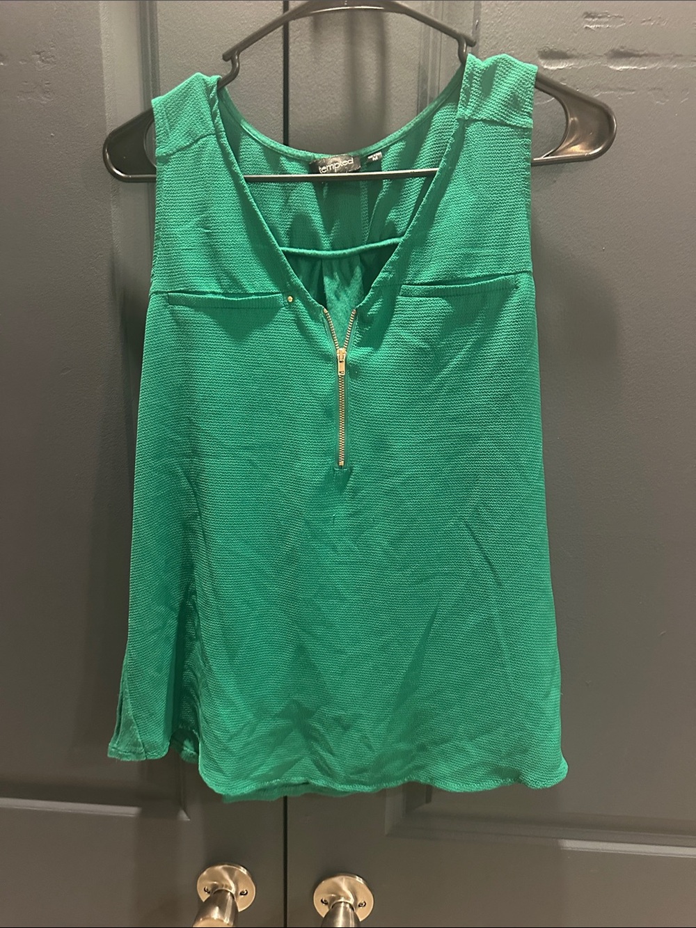 Tempted Teal Green Sleeveless Zip-Front Camisole